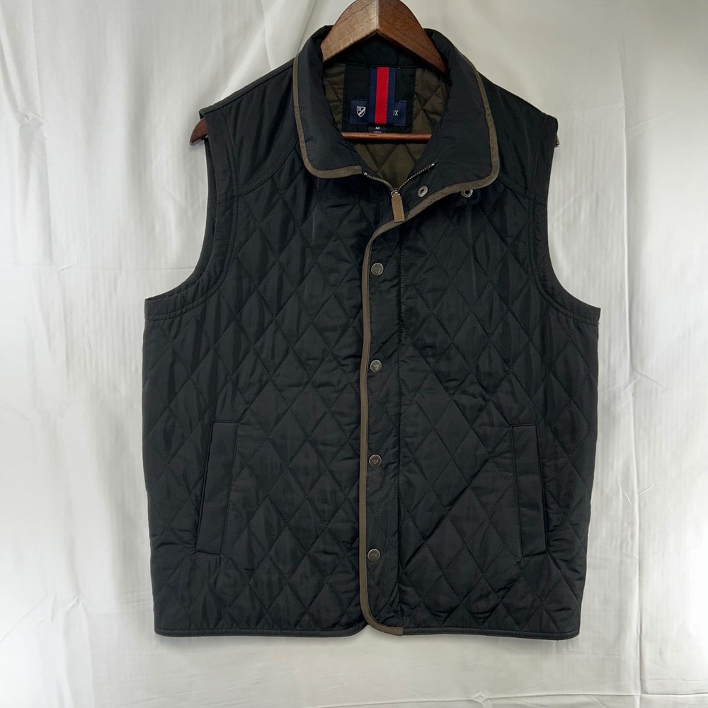 Cremieux Quilted Vest Mens Medium Black Diamond Quilt Snap Zip Front